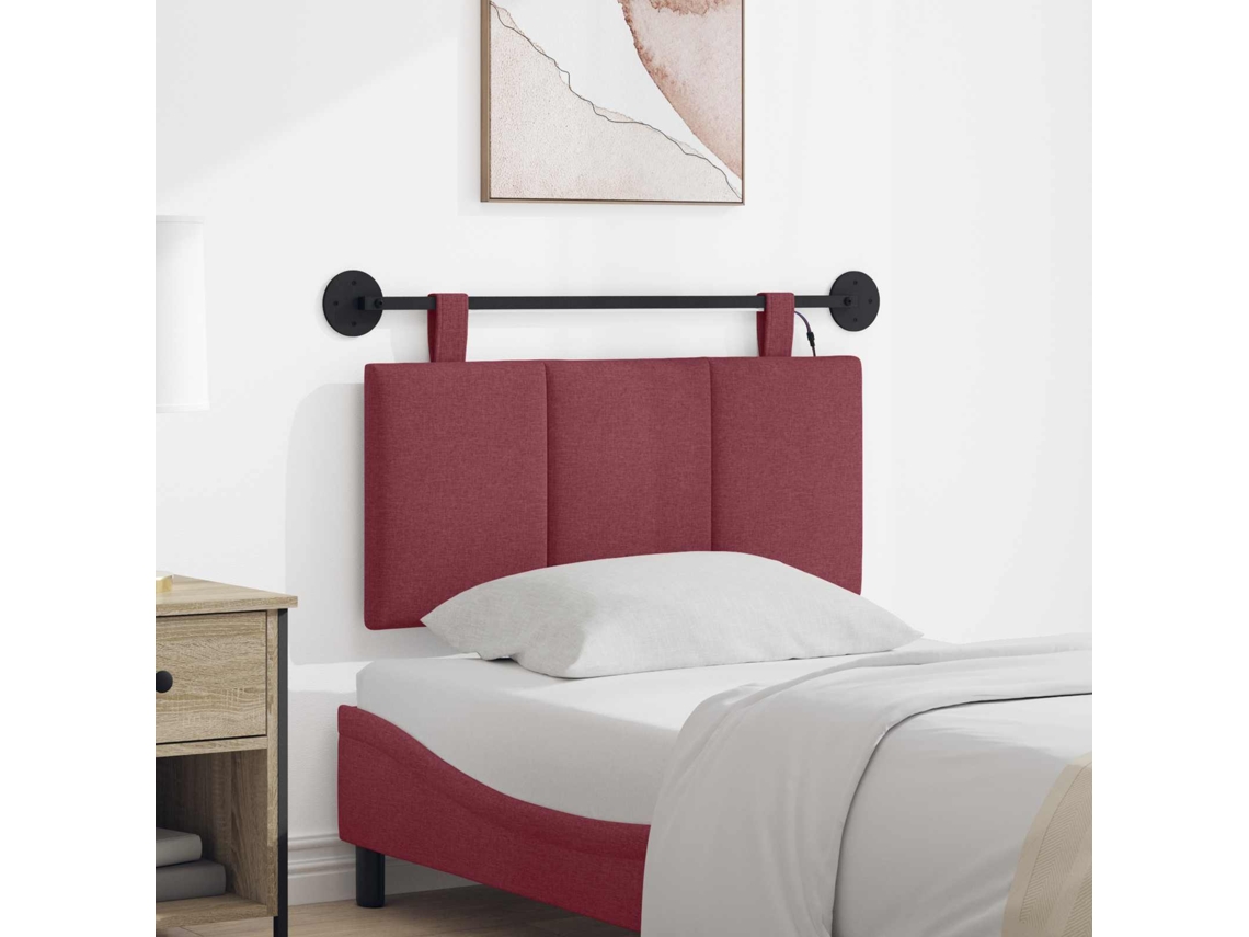 Vidaxl Cabeceira Suspensa Com Luz Led Vinho Vermelho Tecido