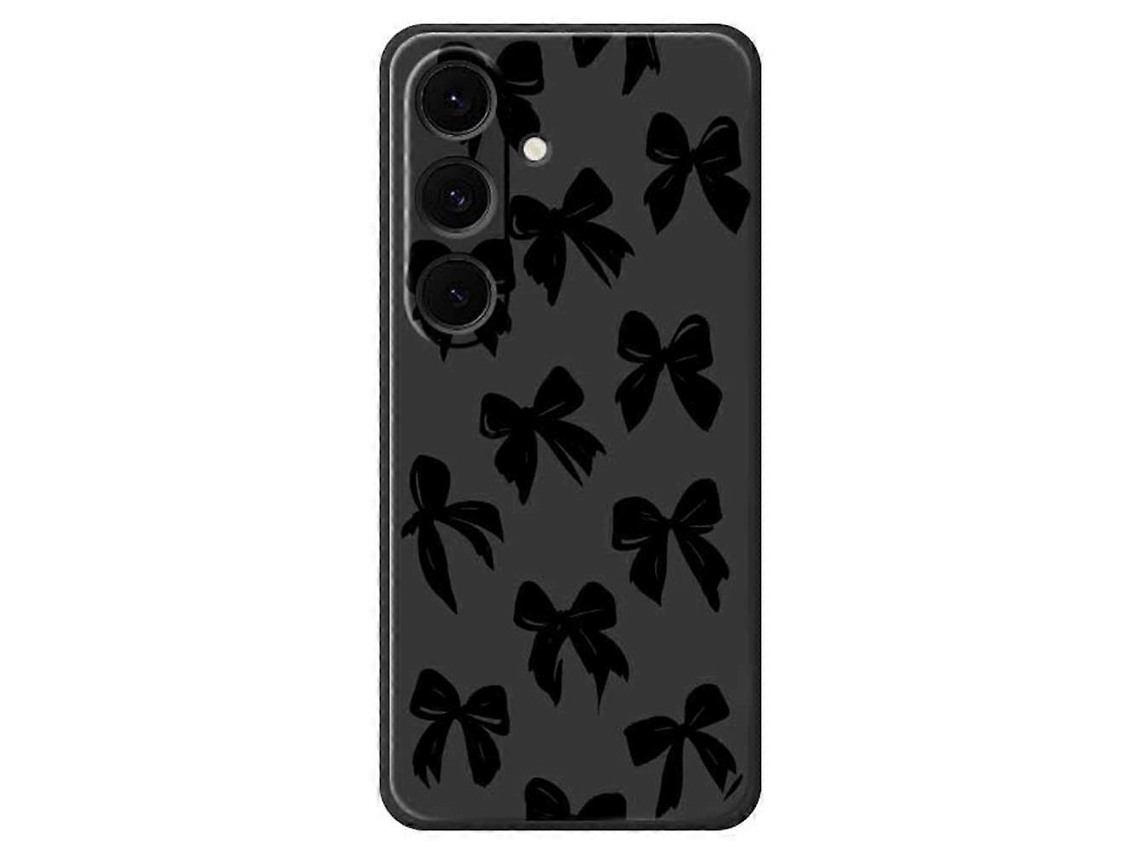 Capa Tkdaddy Para Samsung Galaxy S25 Preta Com Estampa De Laço E Bordas Retas Em Tpu, Capa Traseira Preta