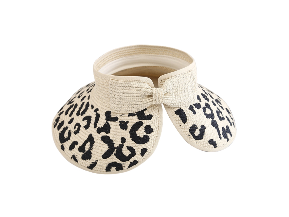 Chapéu De Palha Com Estampa De Leopardo E Laço Aba Larga Protetor Uv Plegável Para Cabelo Alto Praia Viagem Outdoor