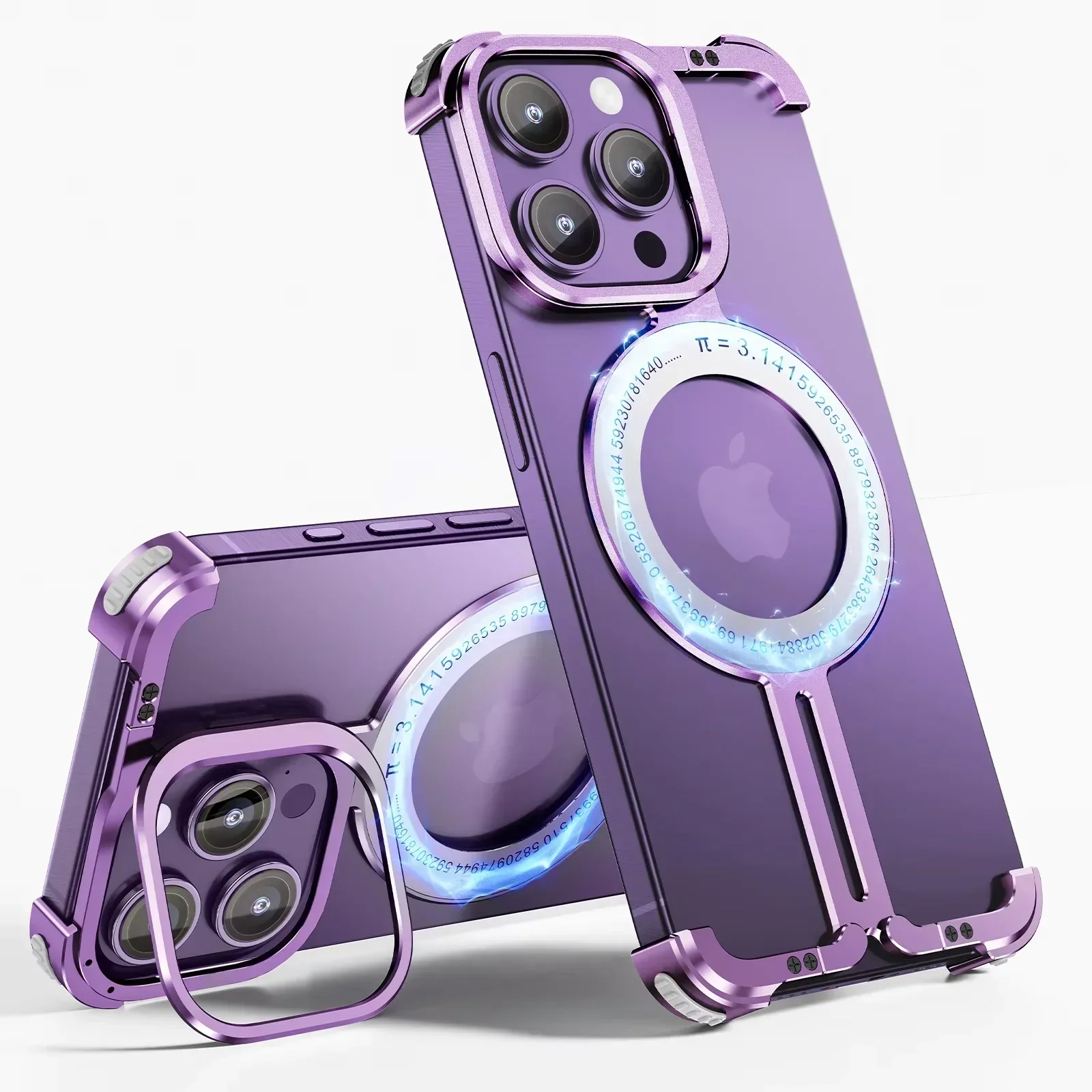 Capa Para Iphone 14 Pro Max (roxa), Compatível Com Suporte Magsafe, Capa Protetora De Metal Sem Moldura E Resistente A Impactos.