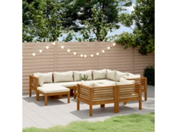 10 Pcs Conjunto Lounge Jardim C/ Almofadões Creme Acácia Maciça Dkd Home Decor