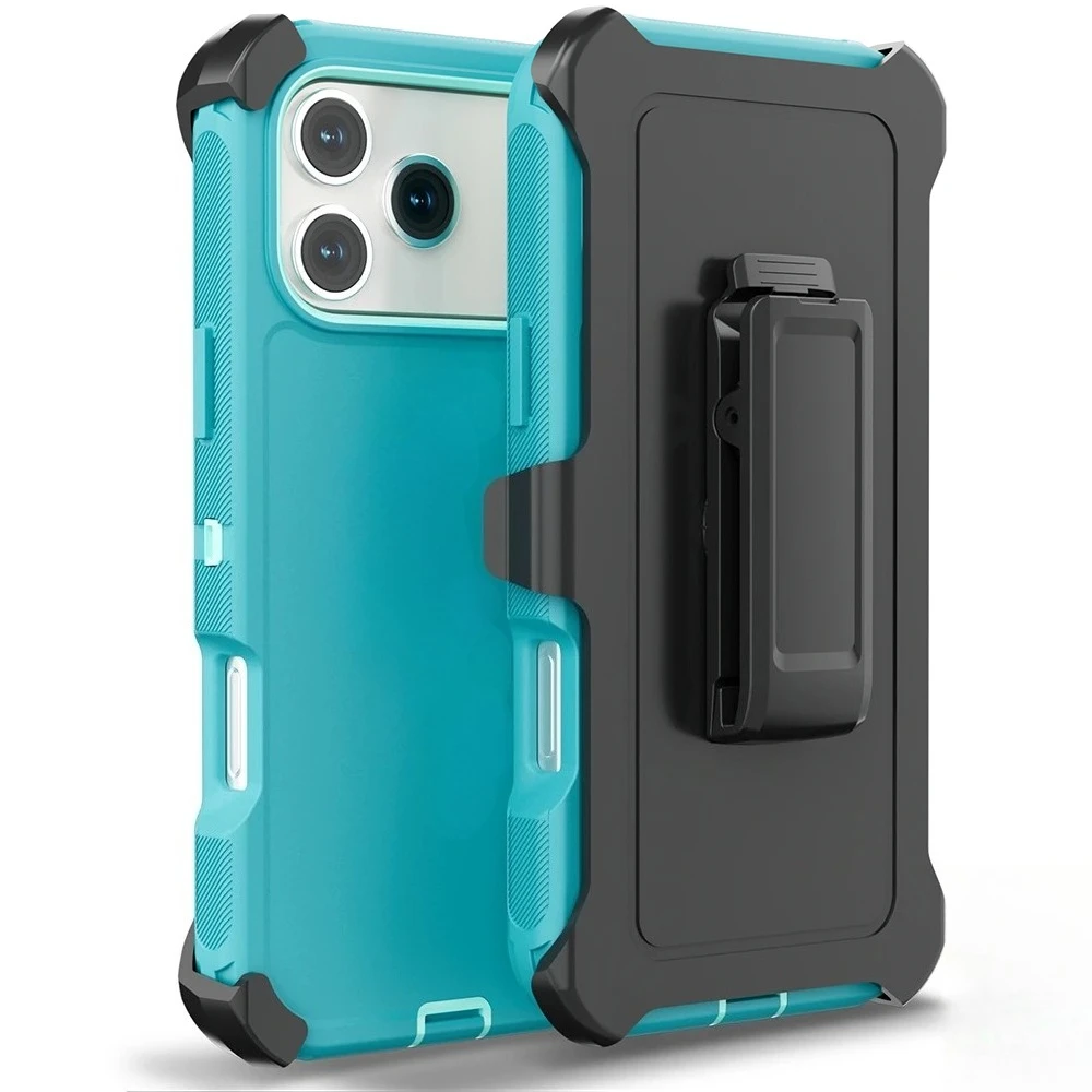 (azul Claro, Iphone 15 Pro) Capa Resistente 3 Em 1 Para Celular Com Clipe À Prova De Choque.