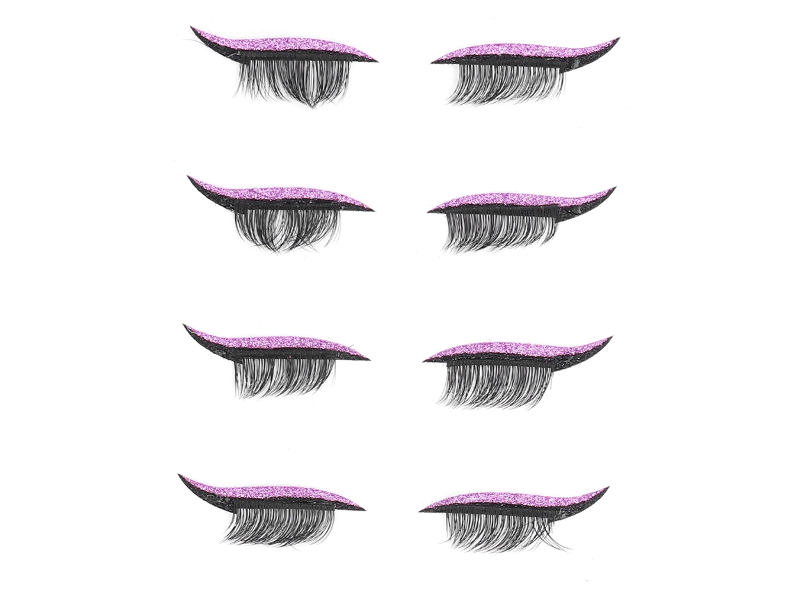 Conjunto de 8 adesivos de cílios postiços roxos reutilizáveis para maquiagem de festa e uso diário.