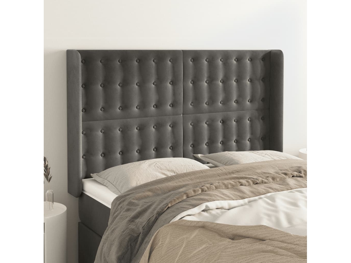 Vidaxl Cabeceira Cama C/ Abas Veludo 147x16x118/128 Cm Cinzento-escuro