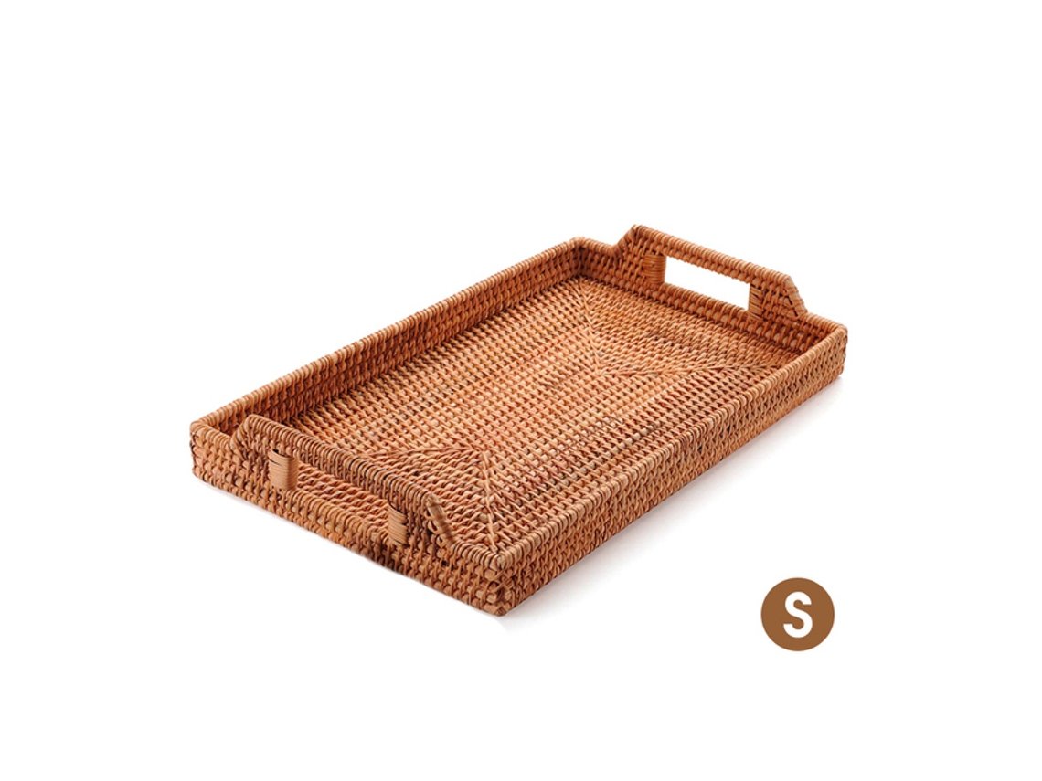 Bandejas De Servir Em Rattan Com Alça Retangular, Tecidas À Mão Jortmrd