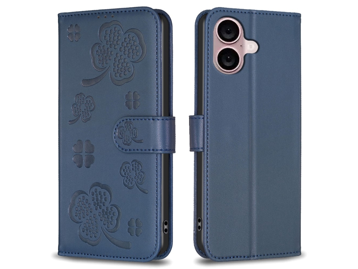Capa Em Couro Pu, Para Apple Iphone 16 Plus, Cor Azul