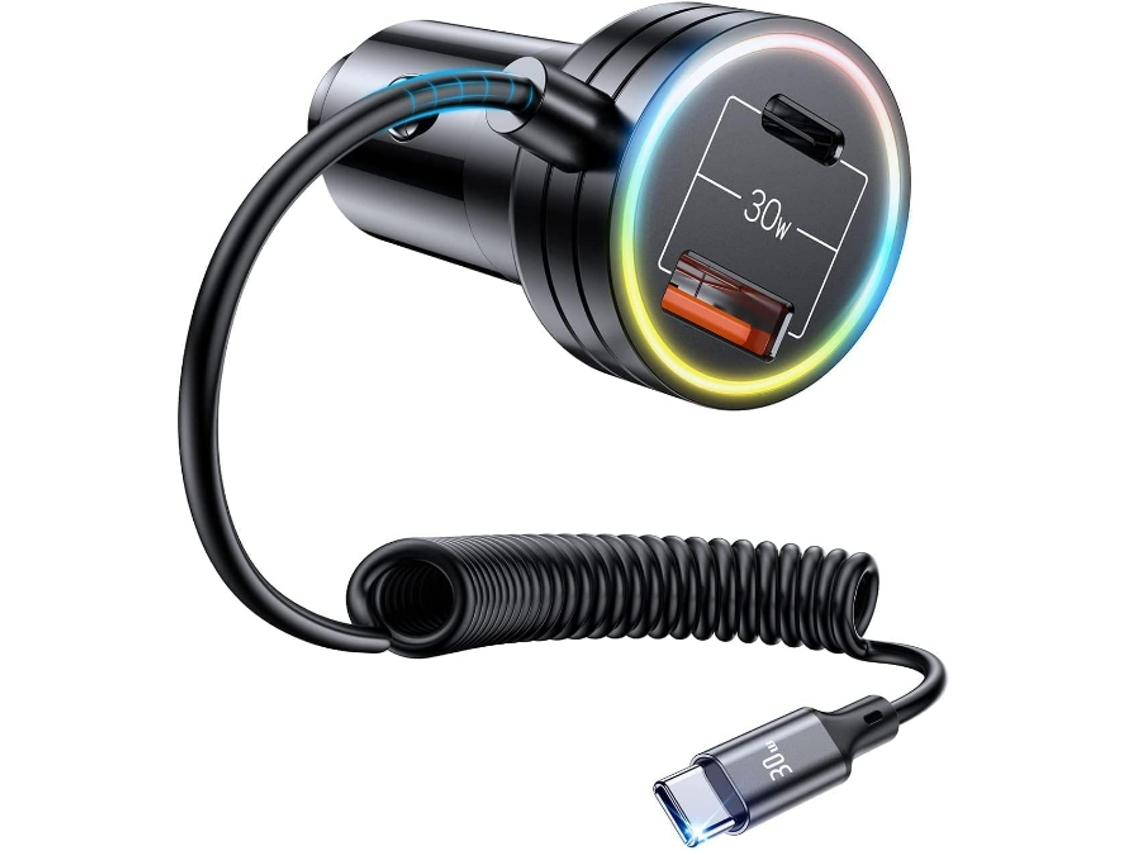 Carregador de Carro Usb C Cabo Enrolado Tipo C YIZHOOD de 3 3 Pés Compatível com Iphone 14/13/12/11 Pro Max Galaxy S23/S22 Preto