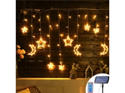 Luz de cortina solar LED com controle remoto, Moon Star, 8 modos, IP65, 3,5m, 138 LEDs | S/MARCA