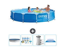 Piscina INTEX Moldura Redonda 366 X 76 Cm Azul Incluída Cobrir Pacote de Manutenção Bomba de Filtro de Piscina Folha de Base