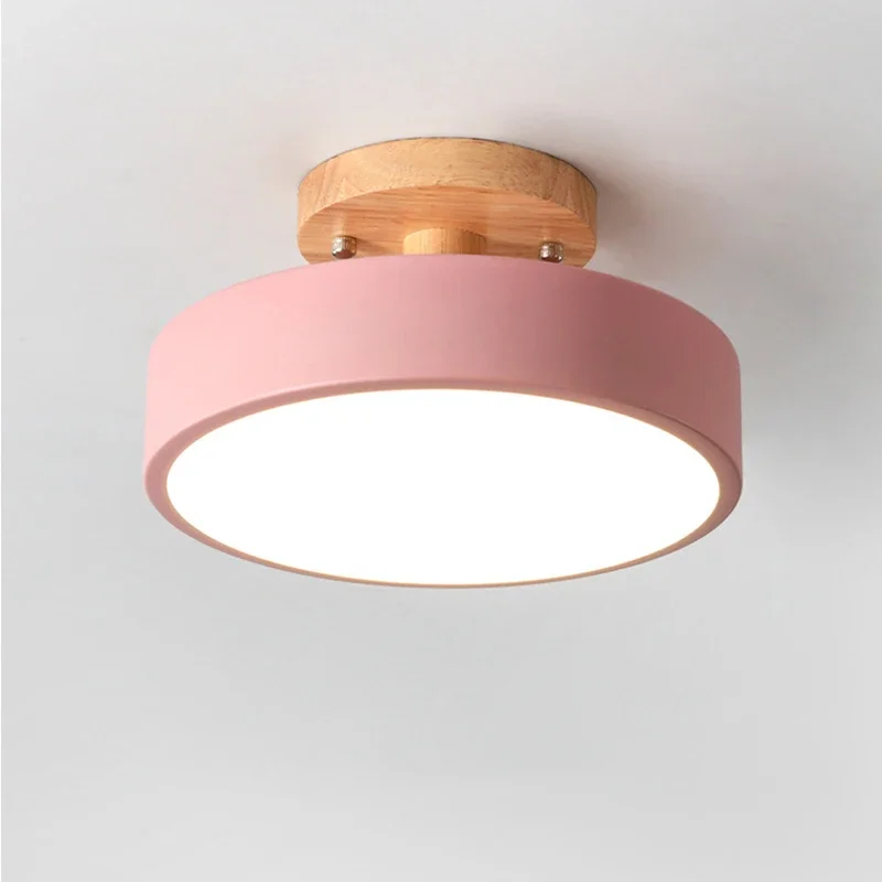 Luminária de Teto em Estilo Industrial Nórdico , Feita de Madeira e Ferro. MDUG (rosa Frio, 18 Cm)