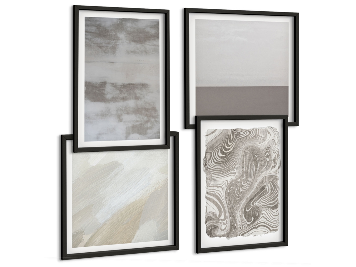 Pinturas Murais Modernas Padrões Florais Boho Moldura Preta Pinturas De Quarto Espelharte (conjunto De 4 Imagens)
