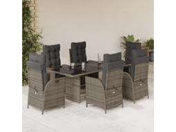 7 Pcs Jogo De Jantar P/ Jardim C/ Almofadões Vime Pe Cinza Dkd Home Decor