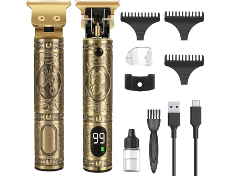 Máquina de corte de cabelo profissional recarregável 1200mah tecido LED à prova d'água ouro 123 design
