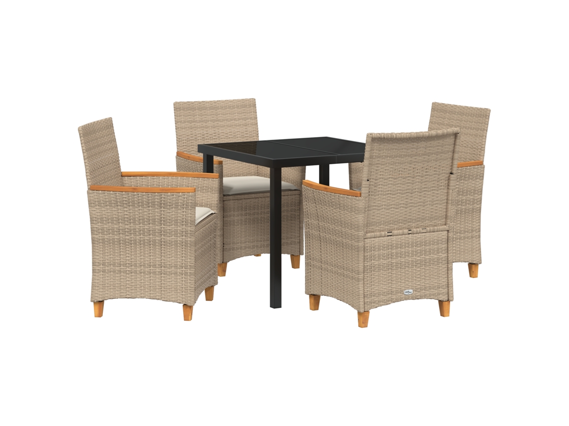 Conjunto 5 De Jantar Jardim De Vidaxl Com Almofadas Bege Rattan Poliéster