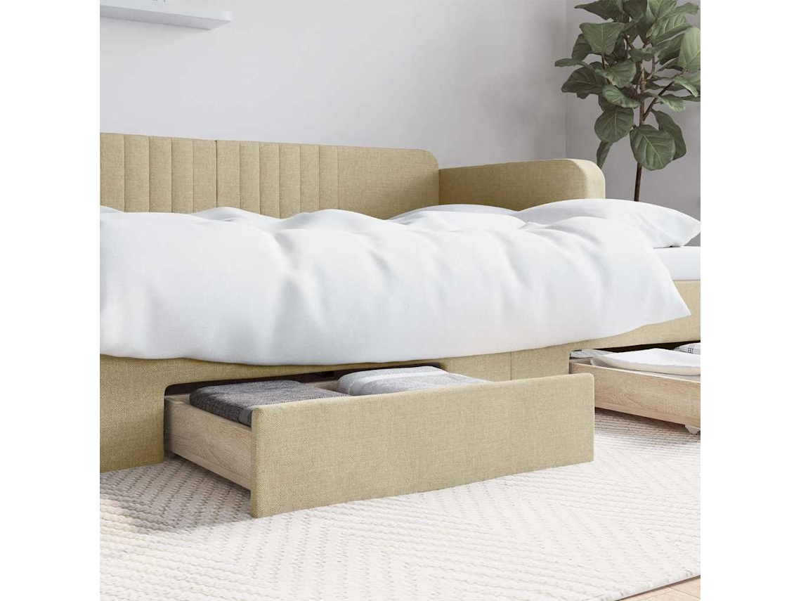 Gavetas De Cama 2 Pcs Derivados De Madeira E Tecido Cor Creme