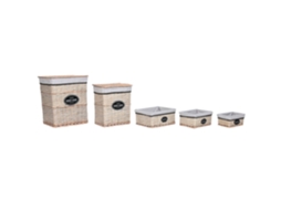 Conjunto de 5 Cestos de Roupa Suja em Vime, Tecido Natural, 47x35x55cm ALEXANDRA HOUSE LIVING