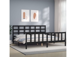 Estrutura De Cama Com Cabeceira 200x200 Cm Madeira Maciça Preto