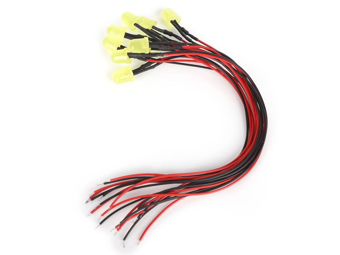 Lâmpadas Led Cromo Brilhante 8mm 12v (50un) Com Fio 20cm 26awg - Amarelo Amarelo