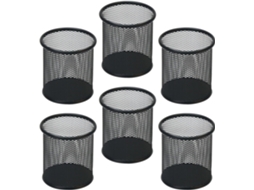 Organizador de Mesa Multifuncional Stobaza com 6 Peças, Porta lápis Redondo Metal Preto Tela, para Canetas, Pi