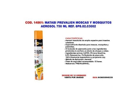 Matabi prevalien moscas y mosquitos aerosol 750 ml 8p8.02.03002