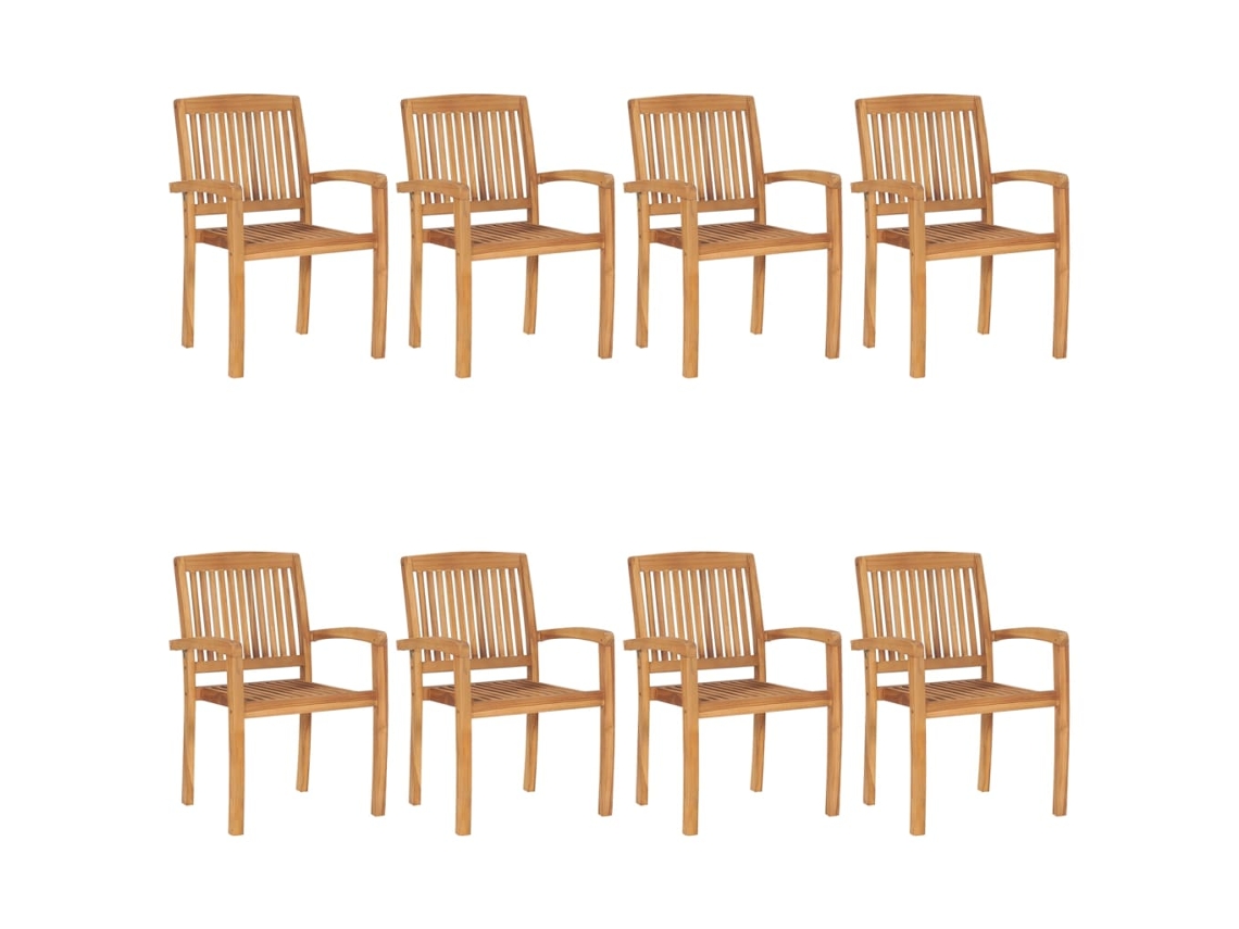 Conjunto de 8 Cadeiras de Jardim Empilháveis com Almofadões Teca Maciça MAISON EXCLUSIVE