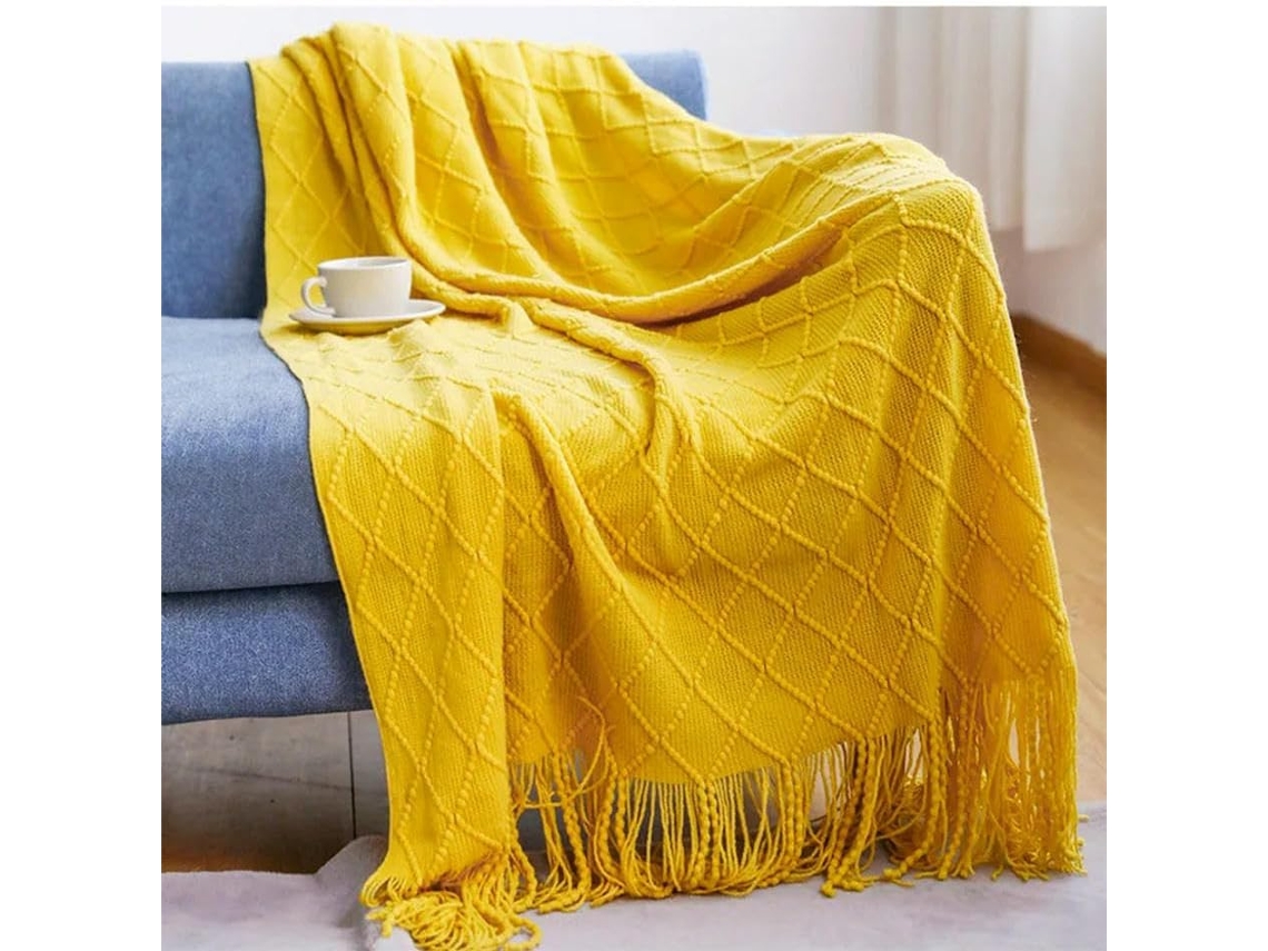 Manta de Tricô para Sofá e Cama Macia Decoração Casa com Pompom Leve Respirável, Macio, Quente, Ideal para Qua