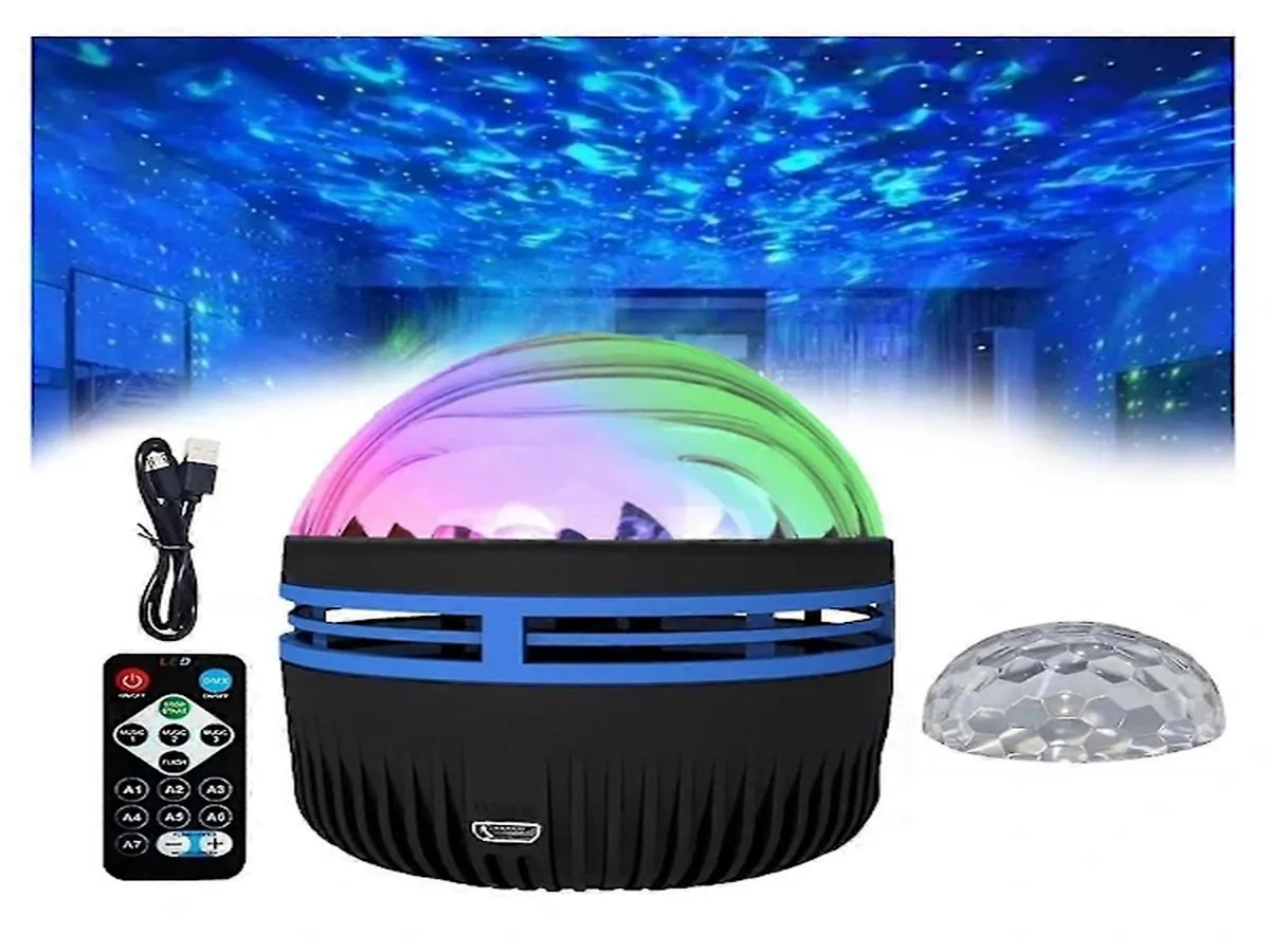 Lurelia Projetor Aurora Boreal Led, Controlo Remoto, Usb, Rotação 360°, Ondas Do Mar, Som Integrado Preto