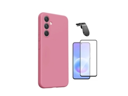 Kit Vidro Temperado Capa Silicone Líquido Suporte L Phonecare Para Samsung Galaxy A27 - Rosa