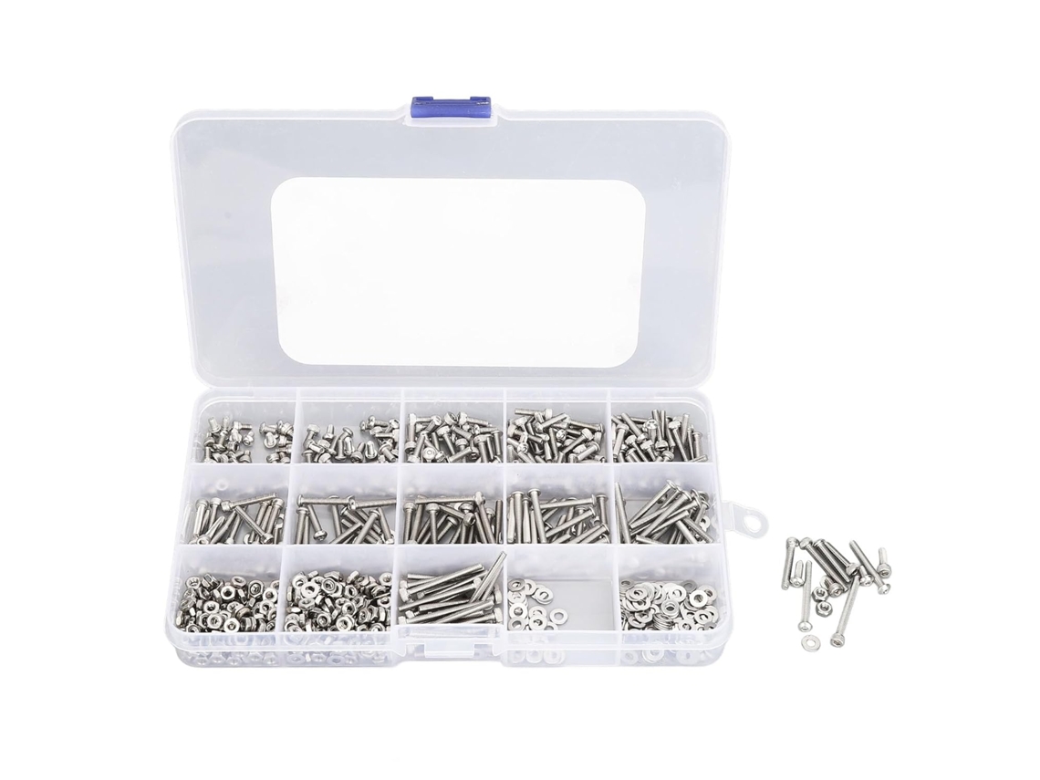 Kit Variado De Porcas E Parafusos, 840 Peças, Métrico M2 5, Com Cabeças Sextavadas Em Aço Inoxidável E Arruelas Planas