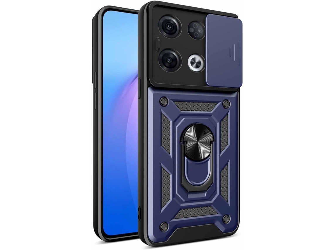 Capa Anel Giratório Tampa Deslizante Câmera para Oppo Reno 8 Pro 5G HONGWE. com Anel de Suporte Azul