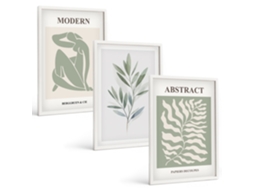 Pinturas Murais Modernas Designs Boho Em Aquarela Matisse Moldura Branca Quadros Para O Escritório Espelharte (3 Piezas De 40x60 Cm)