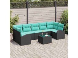 Vidaxl Conjunto De Sofá De Jardim 8 Pcs Preto E Turquesa Vime Pe