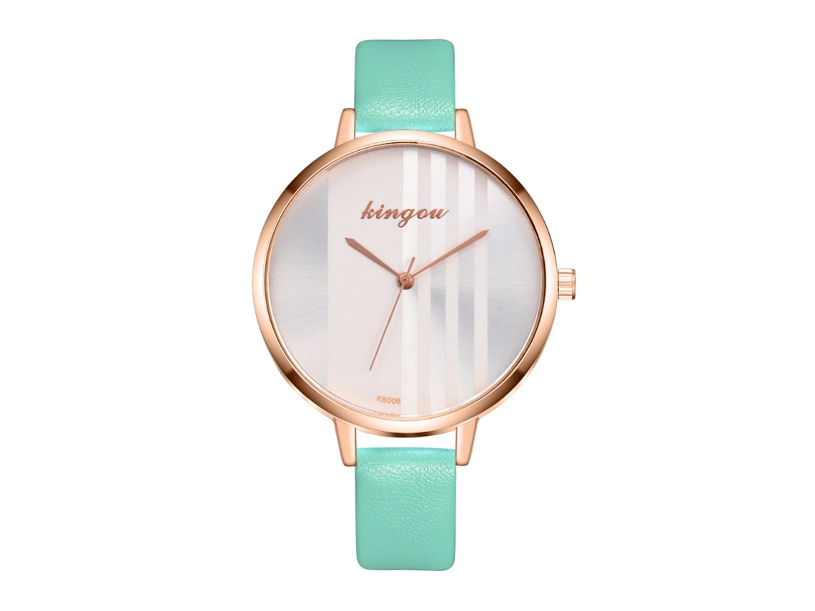 Relógio de Pulso Feminino de Quartzo com Pulseira Pu Estilo Moderno Creme Menta