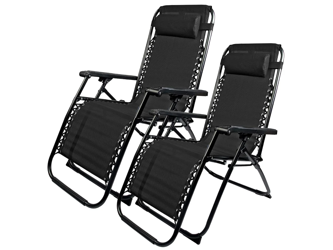 Espreguiçadeira reclinável e dobrável Klack Zero Gravity para jardim de praia e piscina, preta, 2 unidades