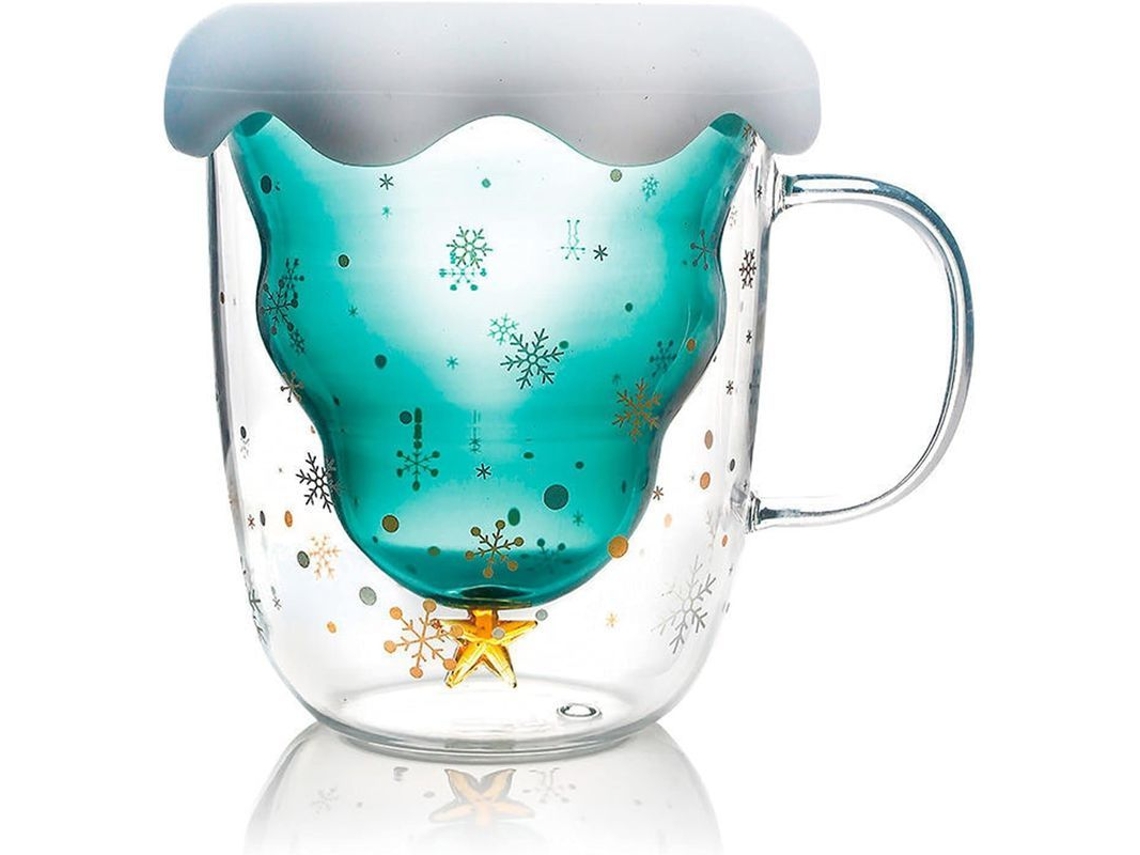 Caneca de café de Natal em vidro com mão dupla isolada 300ml | S/MARCA
