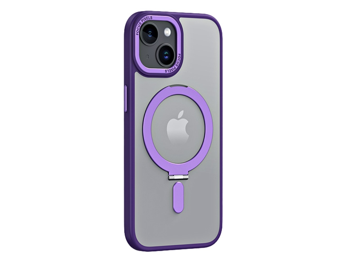 Suporte Casa Para Iphone 15 Plus Pele Sintética Anti-choque Magnética Roxo