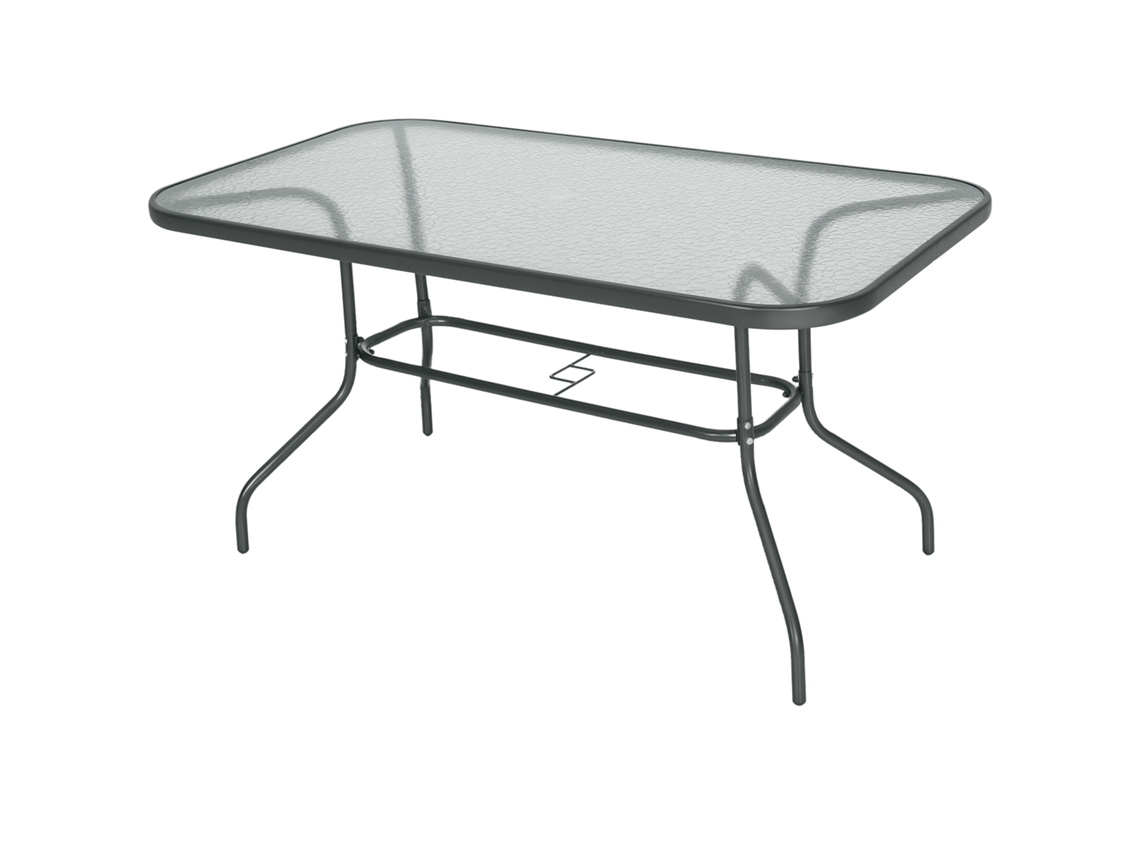 Mesa de jardim com orifício para guarda-sol, metal e vidro, 140x80x70cm, cinza ZENCORE SERVICES