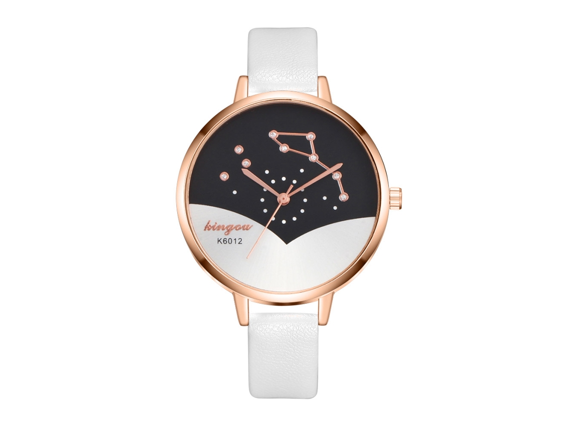 Relógio de Pulso Feminino Simples Casual Analógico de Quartzo Pulseira Pu Branco