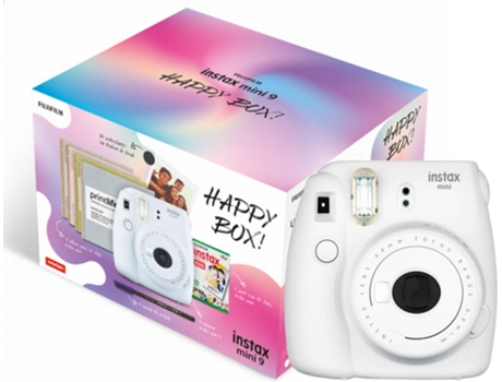 Kit Máquina Fotográfica Instantânea FUJIFILM Instax Mini 9 Happy Box (Smoky White - Obturação: 1/60 s - 2 x AA)