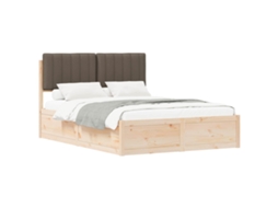 Estrutura de Cama com Cabeceira Estofada Cinzento Acastanhado MAISON EXCLUSIVE