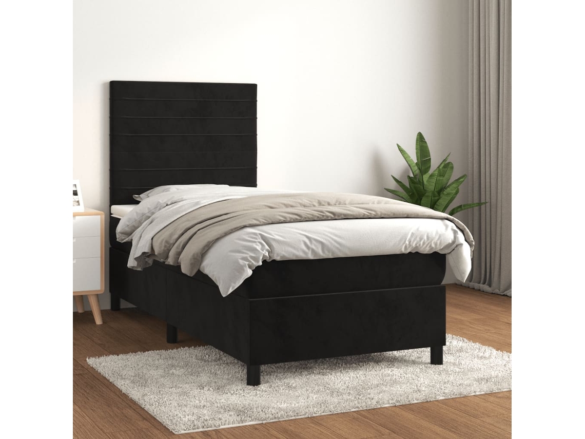 Cama Com Molas/colchão 90x200 Cm Veludo Preto