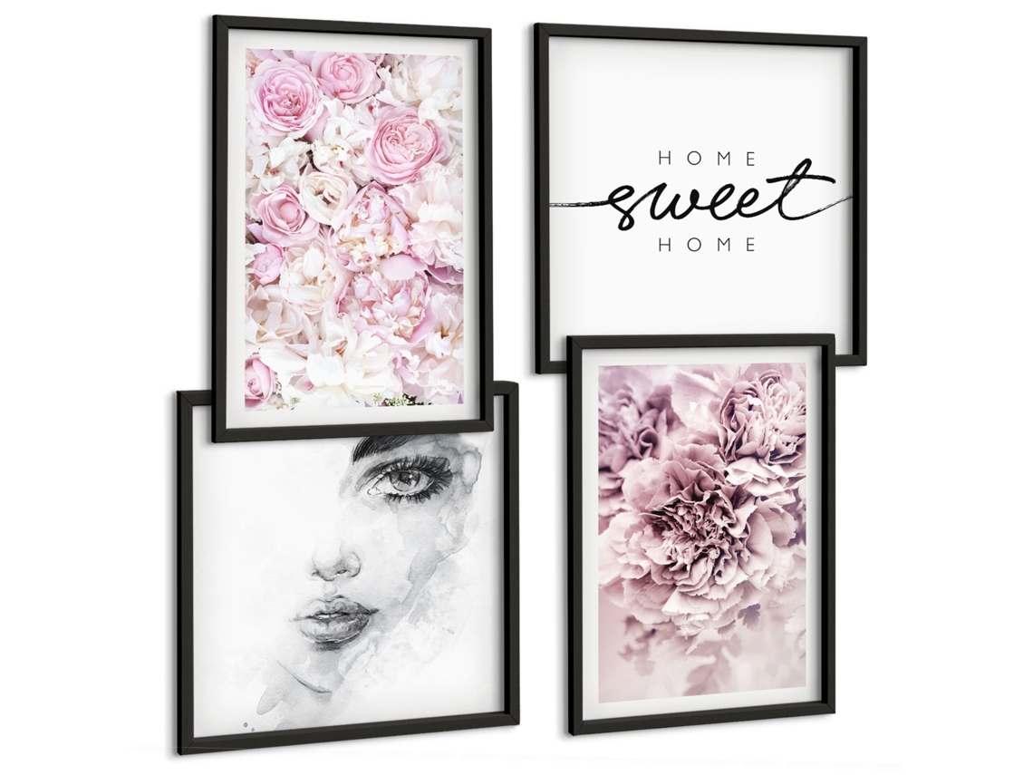 Composição De Quadros Composições Florais Clássicas Espelharte (4 Peças)