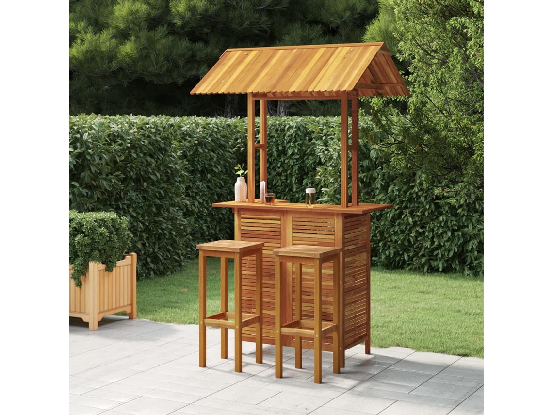Vidaxl 3 Pcs Conjunto De Bar Para Jardim Madeira De Acácia Maciça