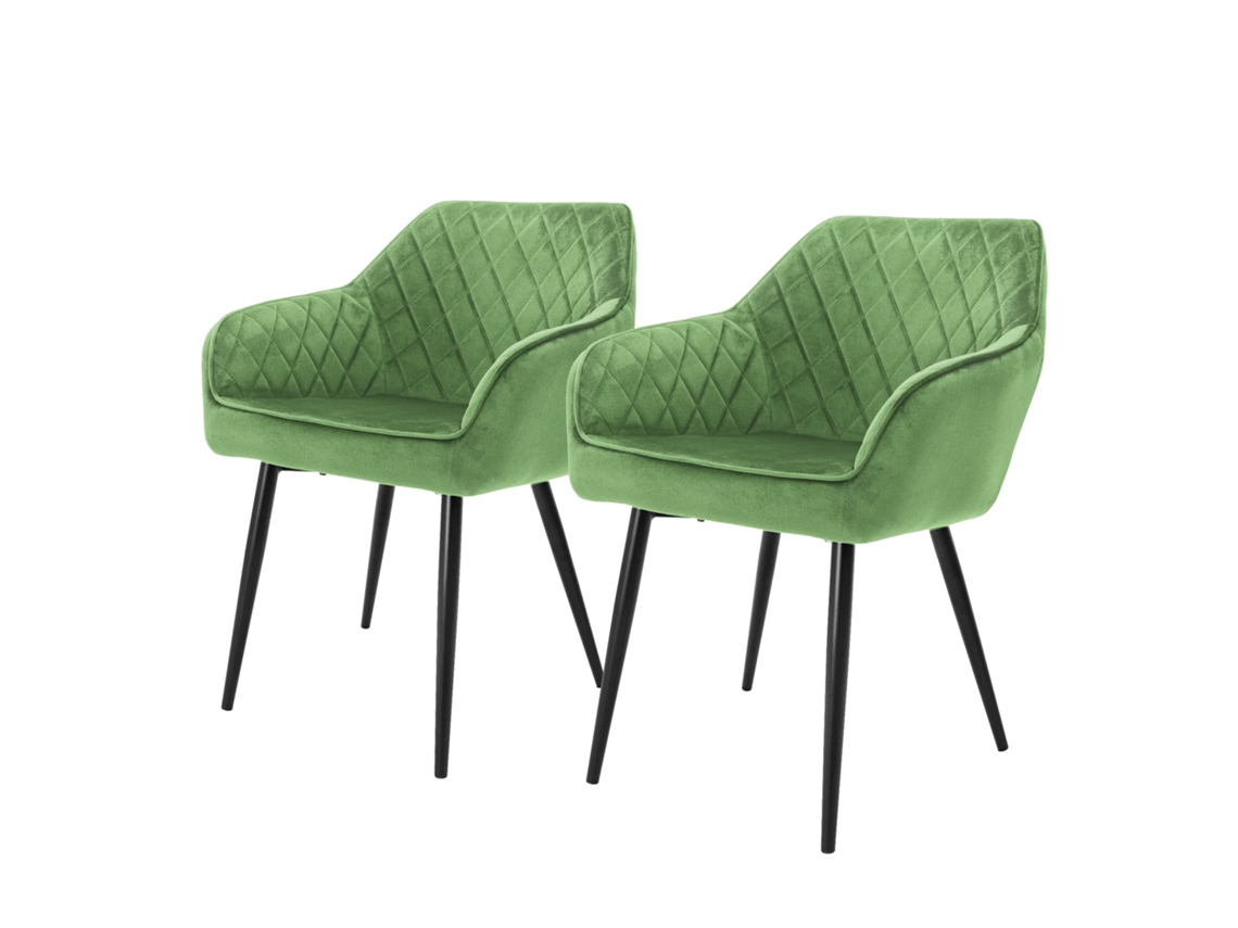 2x Assento De Jantar Ml-design Verde Claro Estofadas Com Pernas, Encosto E Apoios De Braço