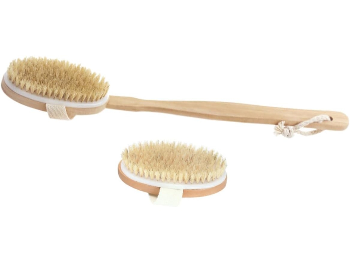 Conjunto Collbath Com 2 Escovas Esfoliantes De Madeira Cerdas Macias Para Massagem E Limpeza Profunda Do Corpo, Alça