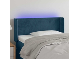 Vidaxl Cabeceira Cama C/ Luzes Led Veludo 103x16x78/88 Cm Azul-escuro