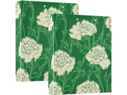 Pasta De Escritório Capa Dura Com 3 Argolas, Estampa Floral Verde E Branca De 1, 5 Polegadas E 3 Bolsos Pacote Com 1 2