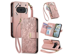 Capa De Celular Carteira De Couro Com Zíper, Estampa De Flores E Folhas, Com Alça, Para Nothing Phone 3a