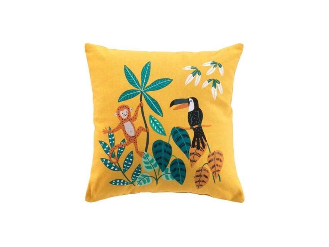 Almofada Infantil Jungle Story 40X40Cm Amarelo Preço Paris DOUCEUR D'INTERIEUR
