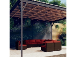 Vidaxl 9 Pcs Conjunto Lounge Jardim C/ Almofadões Vime Pe Castanho